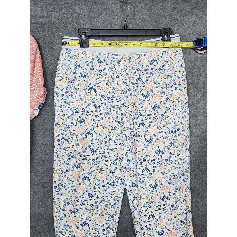 Roudelain Pajama Set Pink Waffle Knit Floral Joggers NWT Medium Loungewear